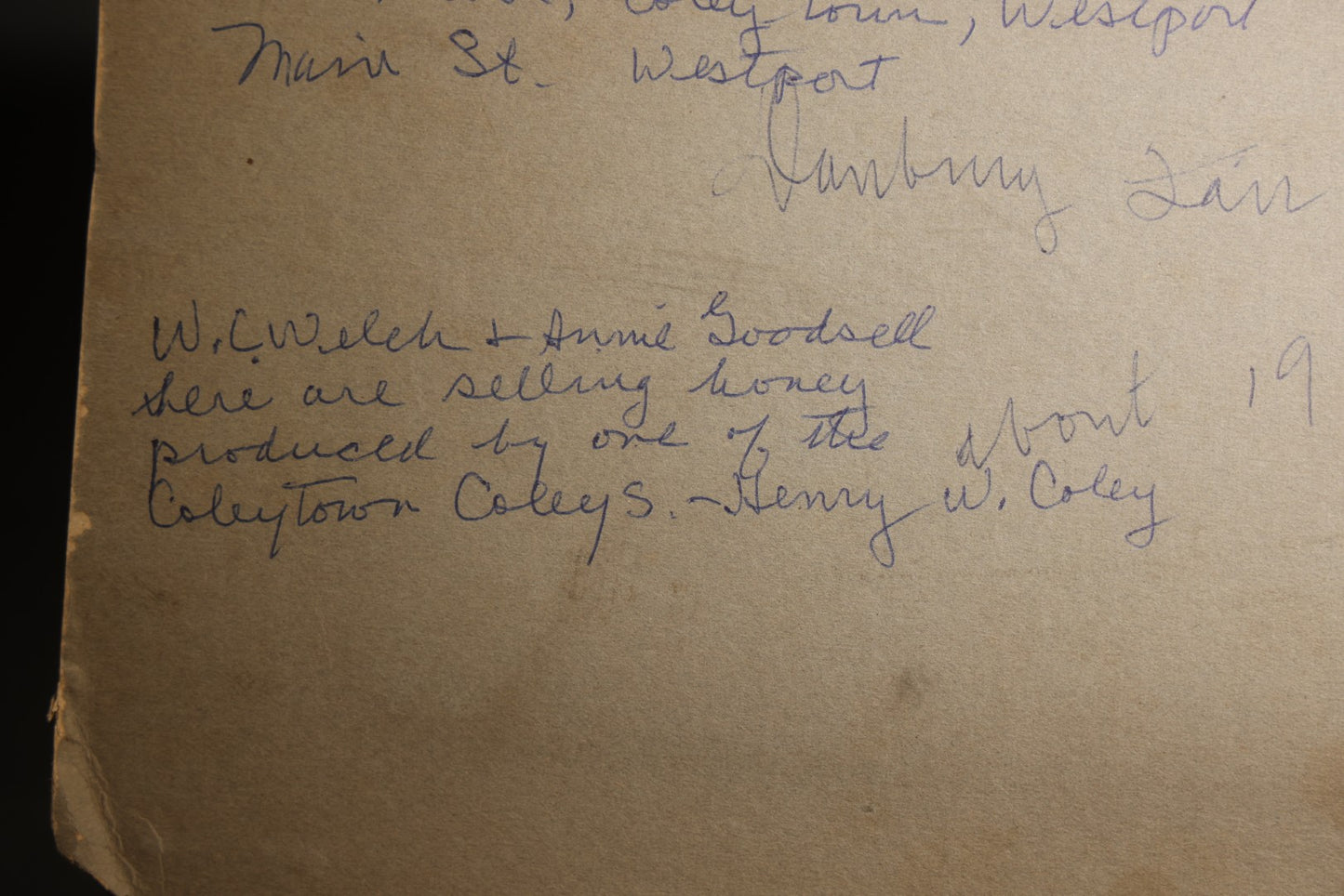 Antique Board-Mounted Occupational Photograph of W. Clinton Welch, Sr. and Annie Goodsell Selling Honey at the Danbury Fair, Coleytown, Westport, Connecticut, Circa 1900