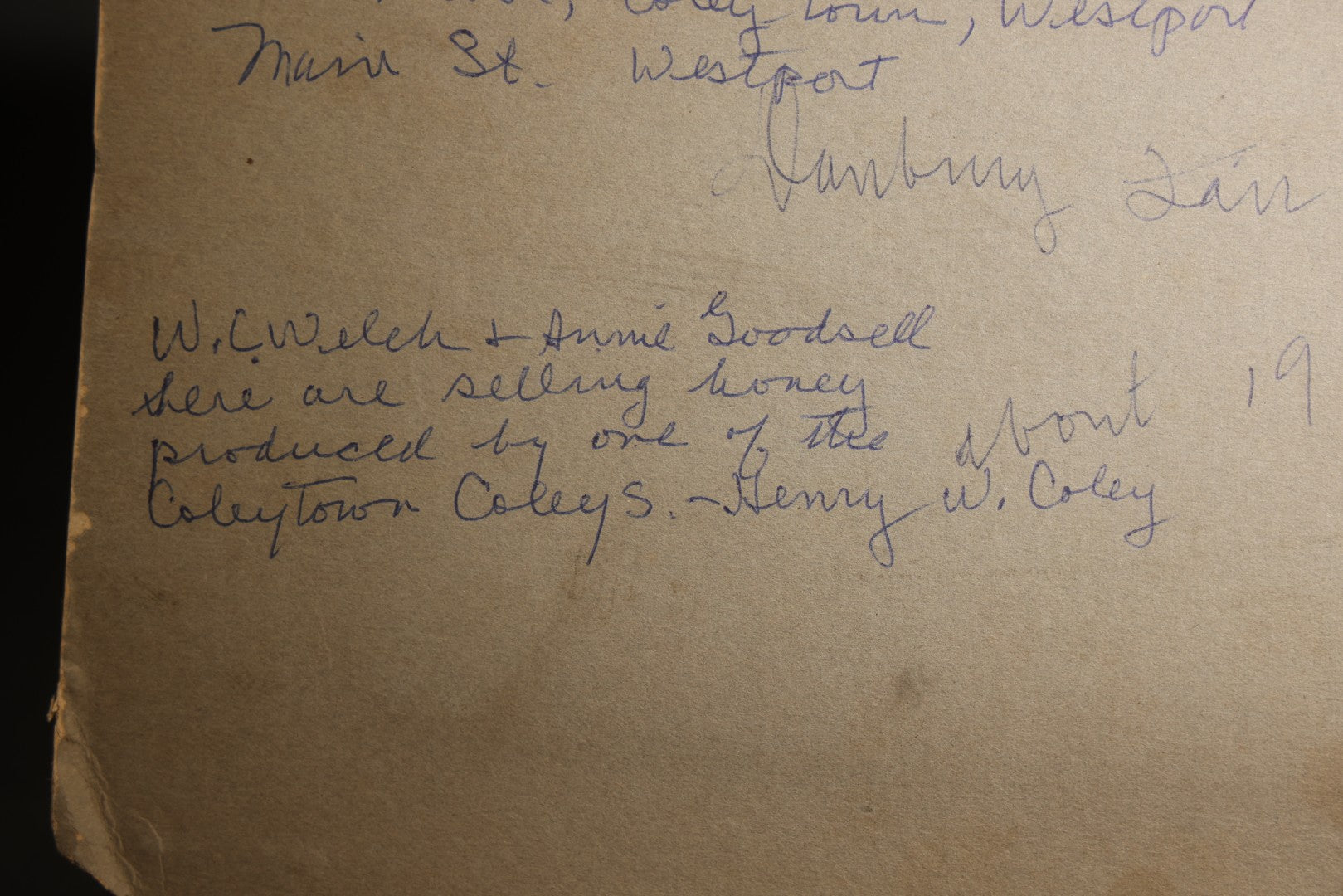 Antique Board-Mounted Occupational Photograph of W. Clinton Welch, Sr. and Annie Goodsell Selling Honey at the Danbury Fair, Coleytown, Westport, Connecticut, Circa 1900