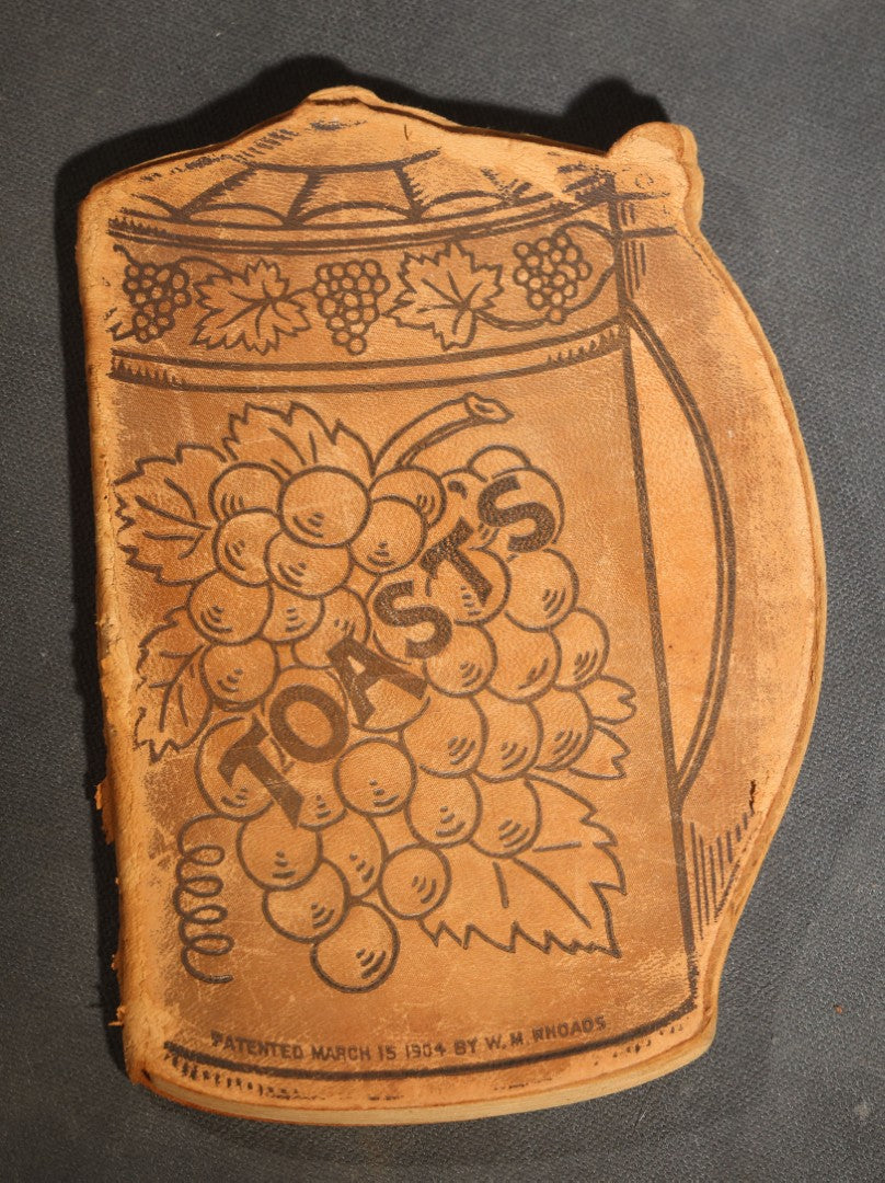 "Toasts" Antique Leather-Covered Stein-Shaped Novelty Book Compiled by W.M. Rhoads, Drawings by Clare Victor Dwiggins, Published by the Penn Publishing Company, Philadelphia, Pennsylvania, 1904