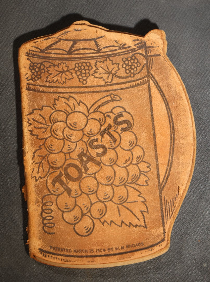 "Toasts" Antique Leather-Covered Stein-Shaped Novelty Book Compiled by W.M. Rhoads, Drawings by Clare Victor Dwiggins, Published by the Penn Publishing Company, Philadelphia, Pennsylvania, 1904
