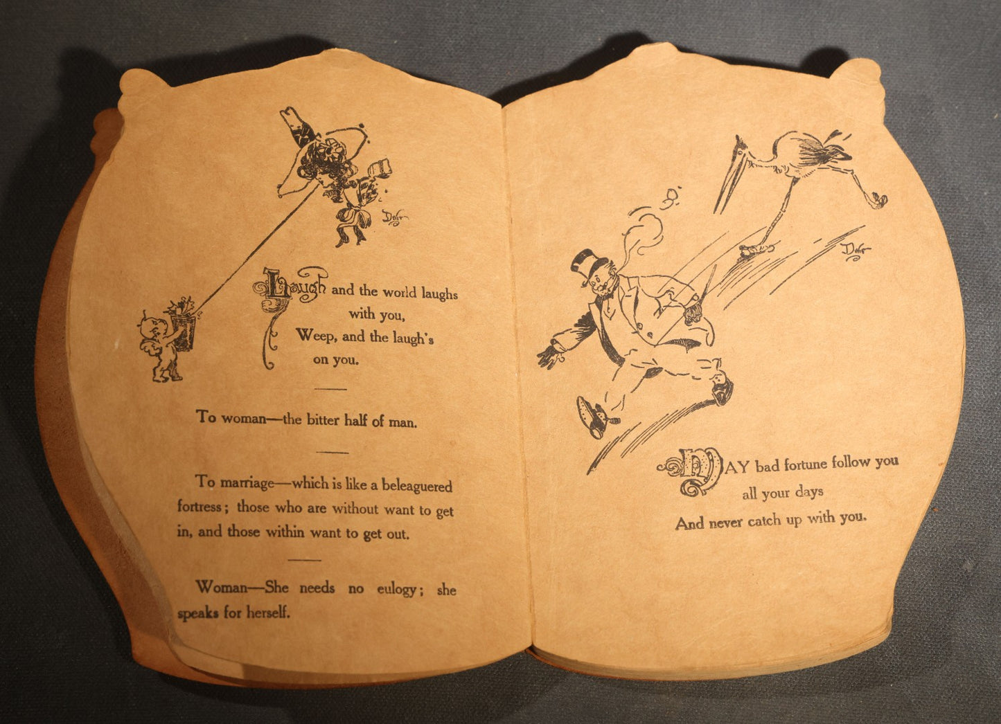 "Toasts" Antique Leather-Covered Stein-Shaped Novelty Book Compiled by W.M. Rhoads, Drawings by Clare Victor Dwiggins, Published by the Penn Publishing Company, Philadelphia, Pennsylvania, 1904