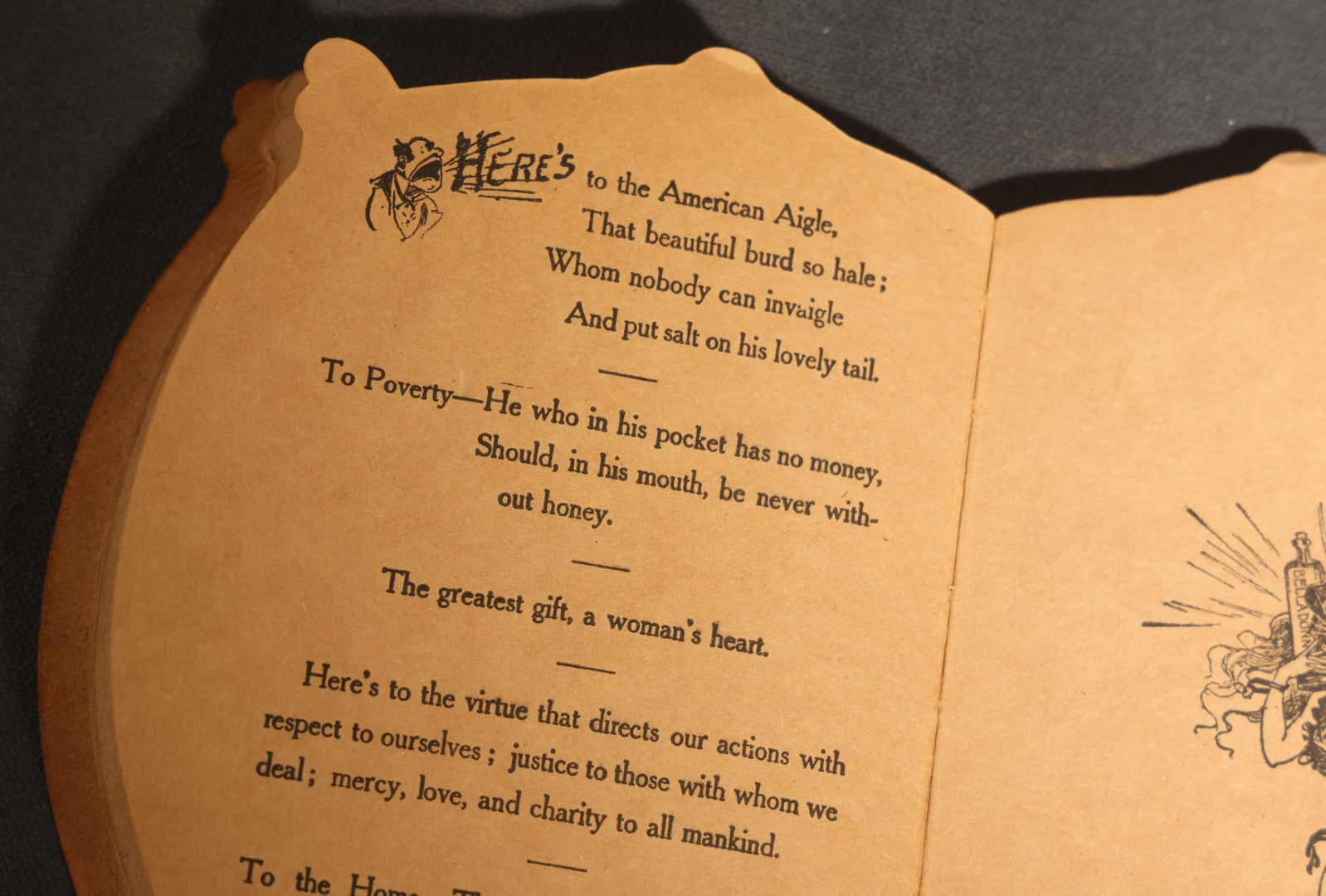 "Toasts" Antique Leather-Covered Stein-Shaped Novelty Book Compiled by W.M. Rhoads, Drawings by Clare Victor Dwiggins, Published by the Penn Publishing Company, Philadelphia, Pennsylvania, 1904