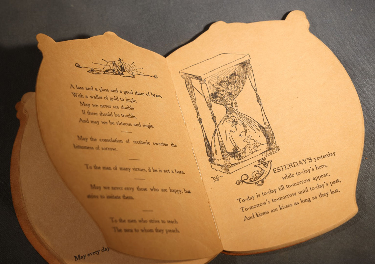 "Toasts" Antique Leather-Covered Stein-Shaped Novelty Book Compiled by W.M. Rhoads, Drawings by Clare Victor Dwiggins, Published by the Penn Publishing Company, Philadelphia, Pennsylvania, 1904