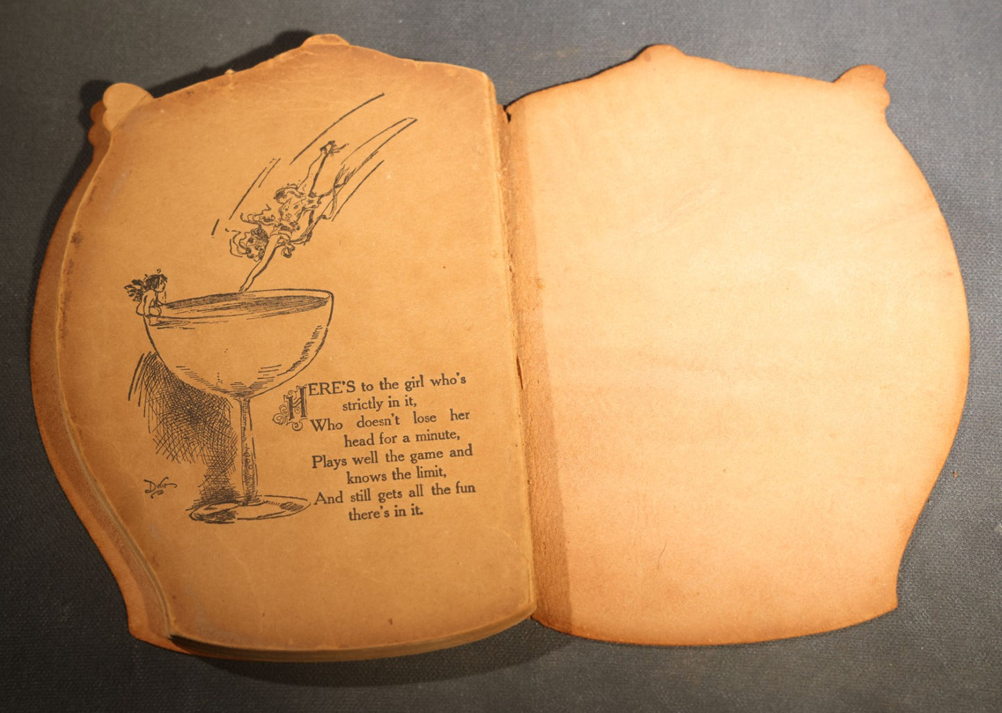 "Toasts" Antique Leather-Covered Stein-Shaped Novelty Book Compiled by W.M. Rhoads, Drawings by Clare Victor Dwiggins, Published by the Penn Publishing Company, Philadelphia, Pennsylvania, 1904