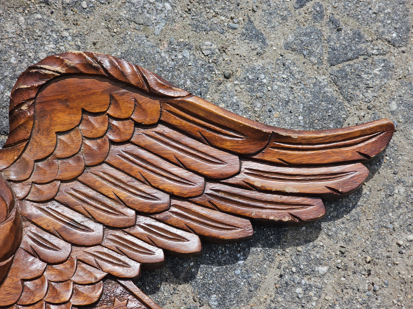 Vintage carved wooden eagle with arrows and shield, 31"