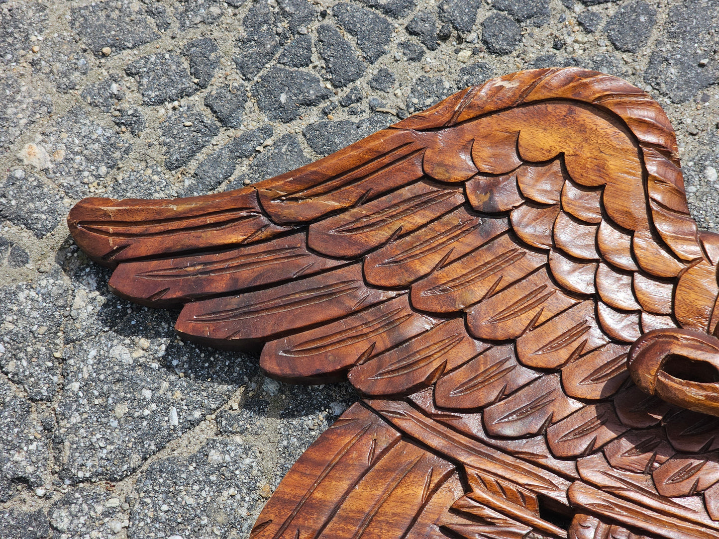 Vintage carved wooden eagle with arrows and shield, 31"