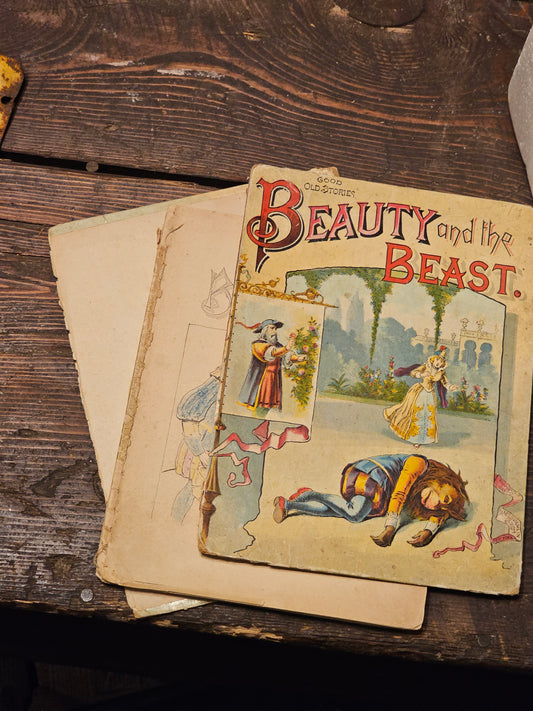 Antique McLoughlin Bros Beauty and the Beast Book - Craft Grade, Very Poor Condition