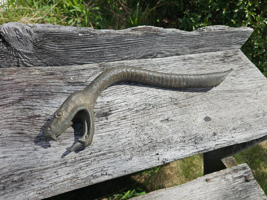 Heavy solid cast metal (bronze?) snake head, 17"