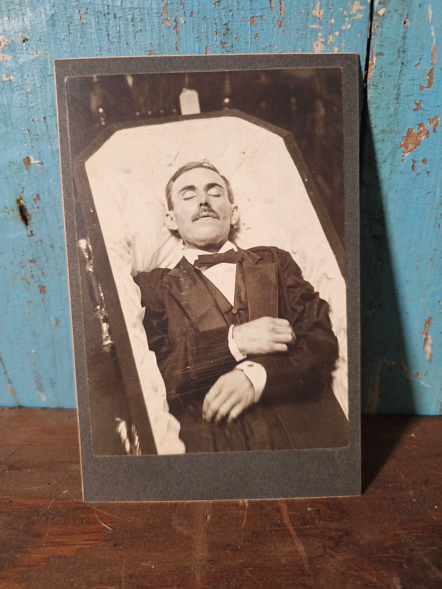 Antique Post Mortem Cabinet Card of Man in Coffin