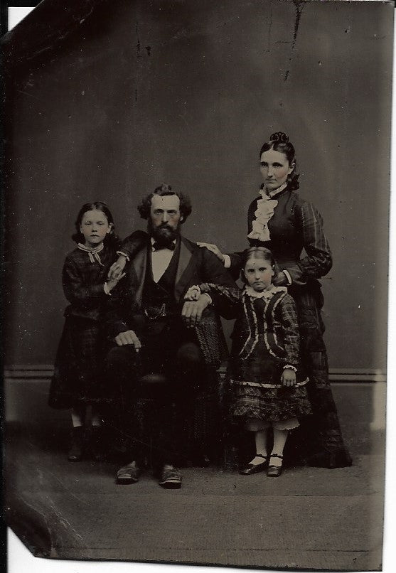 Tintype Photograph of a Family with Two Girls