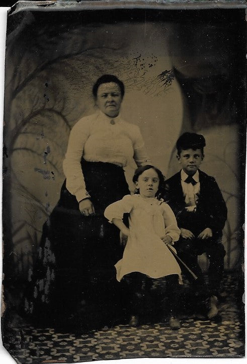 Tintype Photograph of a Woman with Two Children