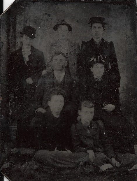 Tintype Photograph of a Group of Seven People in Three Rows