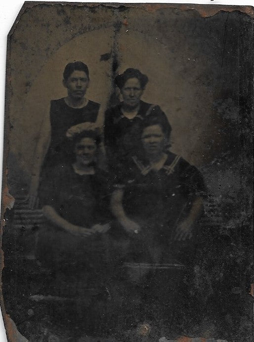 Tintype Photograph of a Group of Four Women, Two Seated, Two Standing