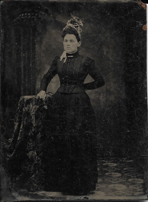 Tintype Photograph of a Proper Woman with Adornments in Her Hair