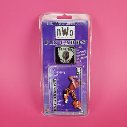 New World Order Wrestling Macho Man Randy Savage Pin Card, 1997 NOS