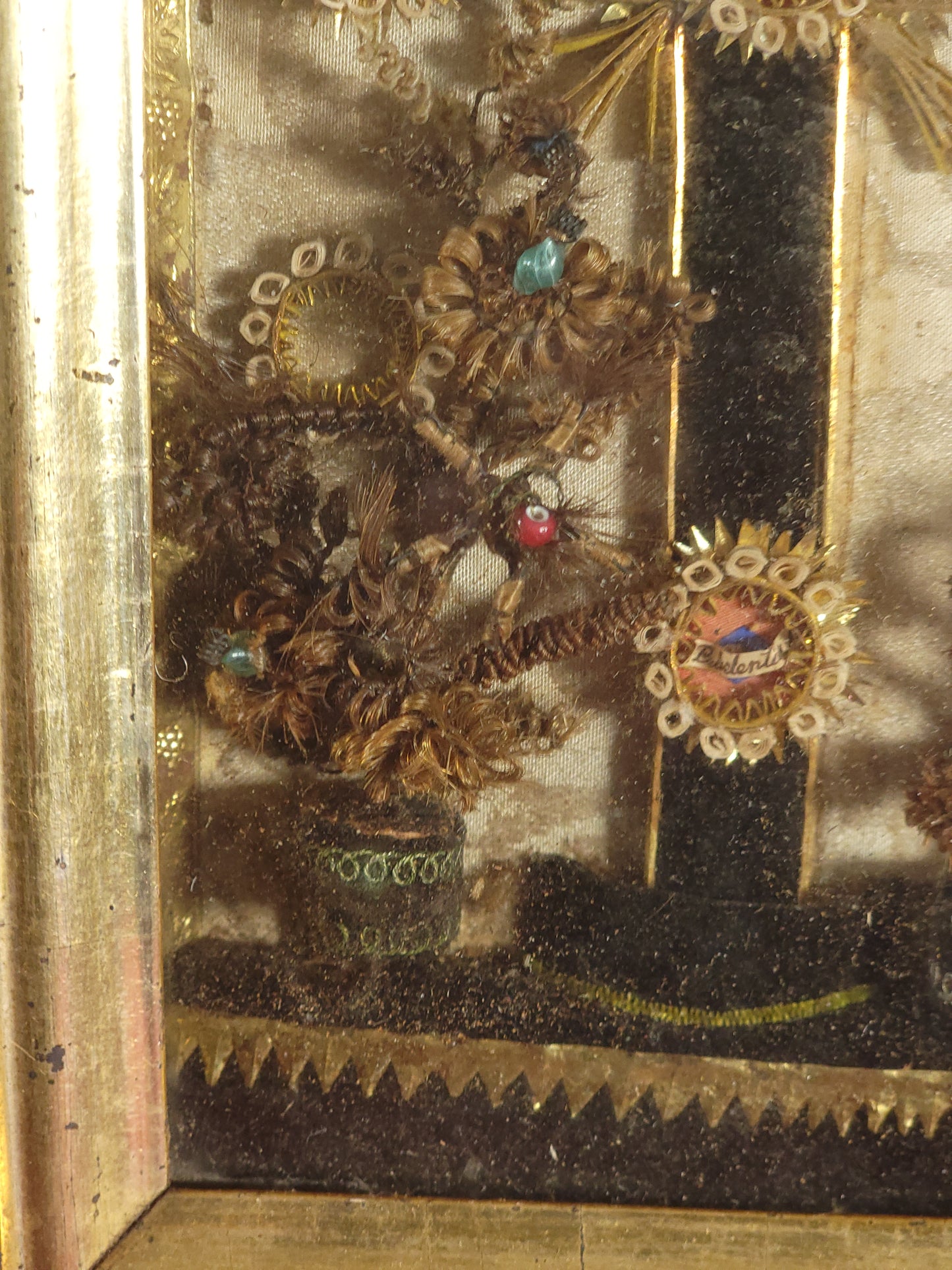 Victorian Memento Mori Hair Art Wreath Shadow Box Reliquary