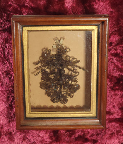 Victorian Memento Mori Hair Art Shadow Box Bouquet