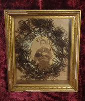 Victorian Memento Mori Mourning Hair Art Wreath Shadow Box With Photo