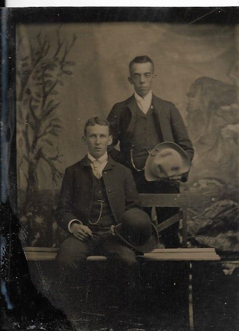 Tintype Photograph of Two Men Holding Hats