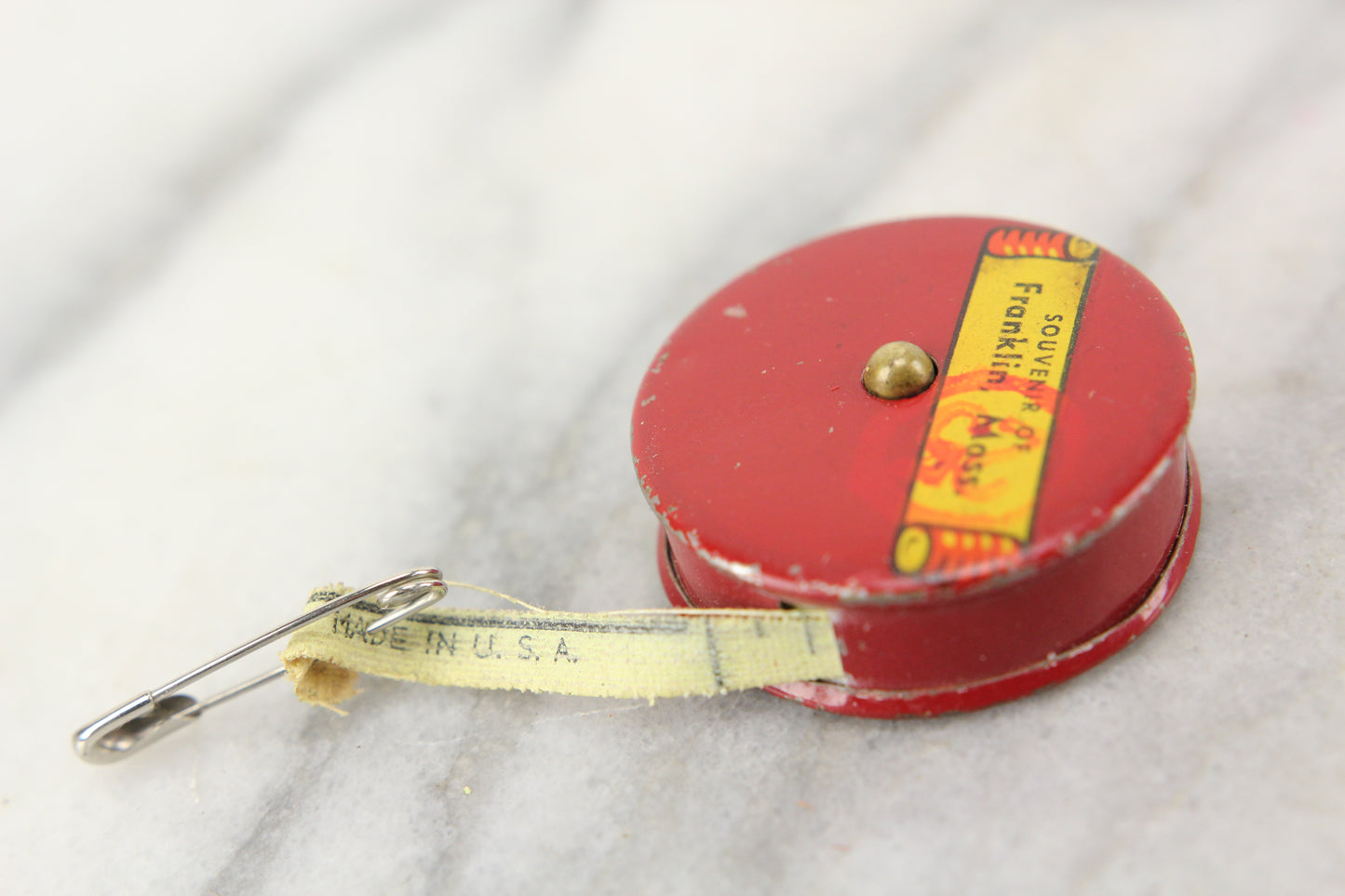 Mini Tape Measure by JB Carroll Co., Souvenir of Franklin, Massachusetts