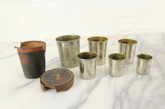 Graduated 6 Piece Metal Nesting Cup Set in Leather Case