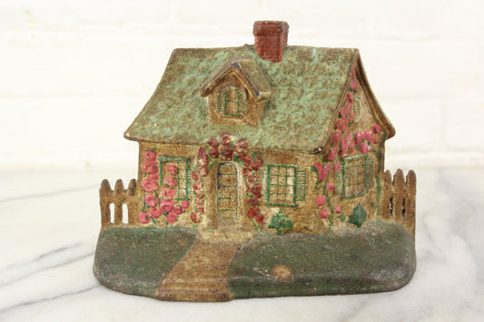 Antique Cast Iron Cottage Cabin Doorstop with Original Paint