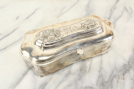 Derby Silver Plate Quadruple Plated Casket Jewelry Box with Velvet Lining