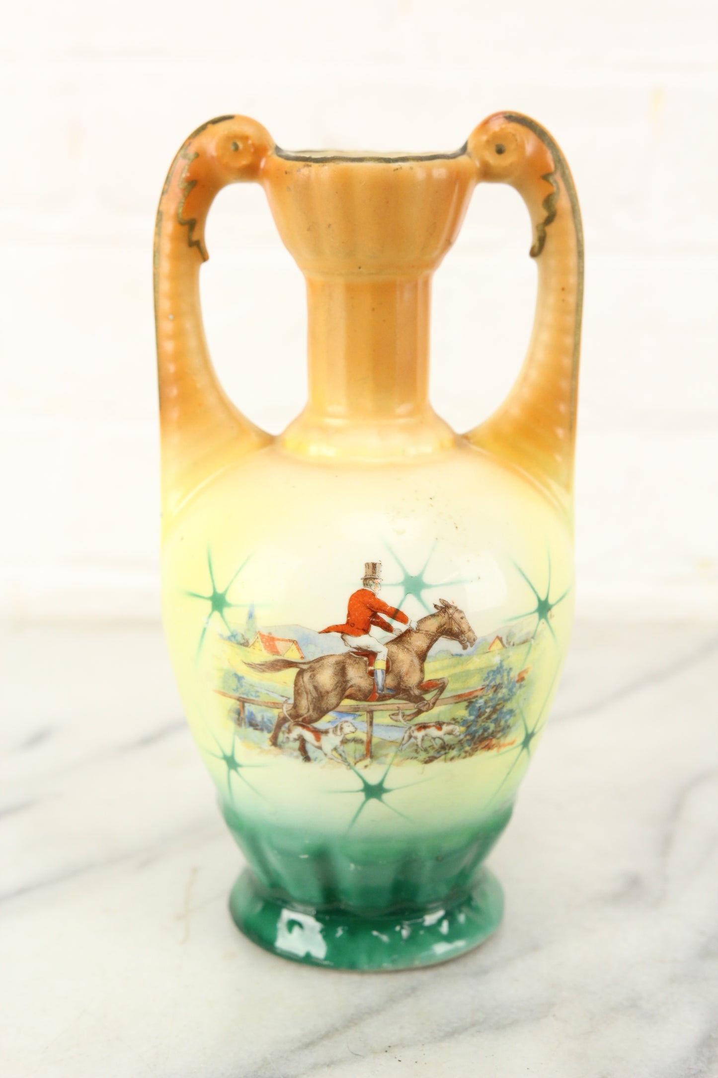 Czechoslovakian Porcelain Vase with Horse Riding Scene