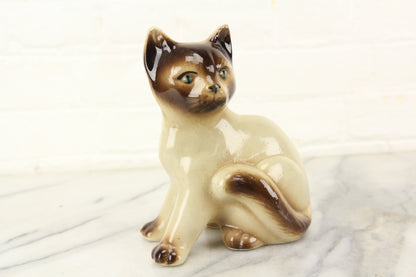 Porcelain Siamese Cat Statue, Made in Brazil