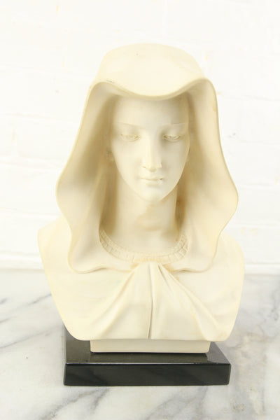 Alabaster Composite Hooded Madonna Virgin Mary Bust, Signed A. Giannelli