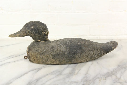 Antique Hand Carved Black Painted Wooden Duck Decoy