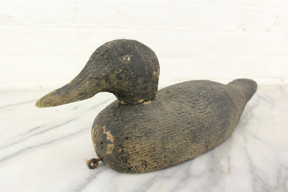 Antique Hand Carved Black Painted Wooden Duck Decoy