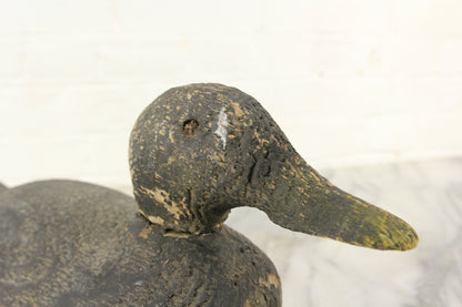 Antique Hand Carved Black Painted Wooden Duck Decoy