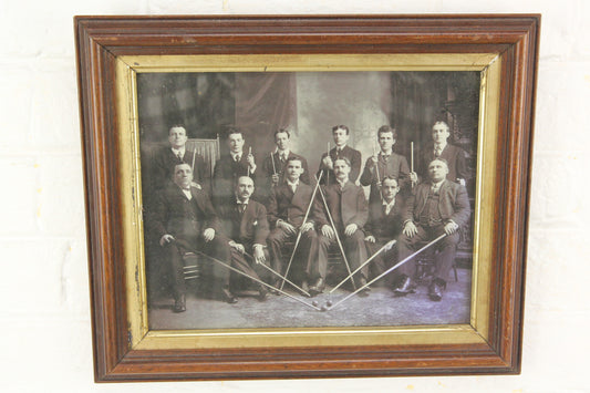 Victorian Double Frame with Billiard Team Photograph - 12.5 x 10"