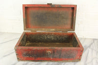 Red Painted Wooden Tool Box, Once Belonged to C.H. Hough - 18 x 9 x 7"