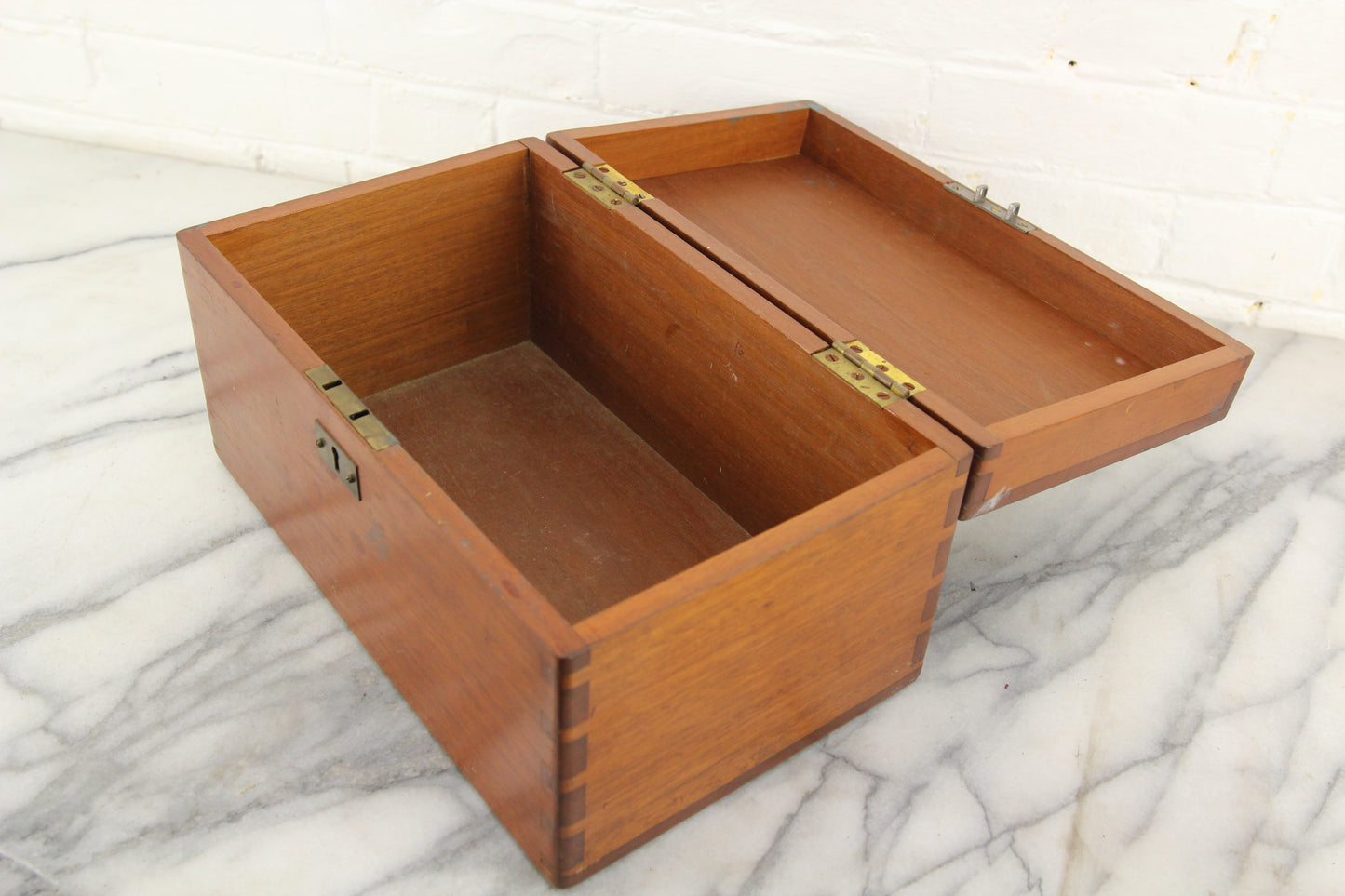 Wooden Dovetailed Storage Box with Keyhole - 13 x 8 x 7"