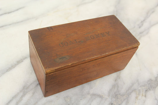 Wooden "Coal Money" Storage Box with Inlay - 7 x 3.5 x 3"