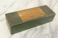 Green Painted Wooden Storage Box with Dividers and Ship Motif - 10.25 x 3.75 x 2.5"