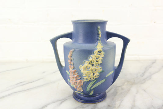 Roseville 46-7 Art Pottery Foxglove Blue Vase, U.S.A.