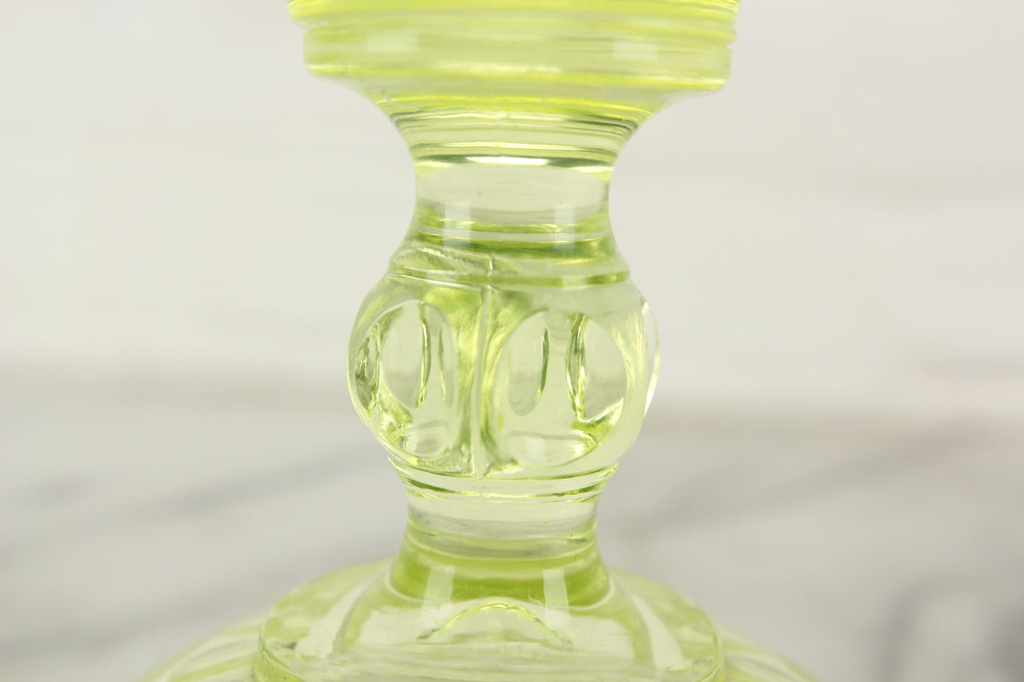 Large Uranium Vaseline Depression Glass Pedastal Bowl with Bubble Pattern