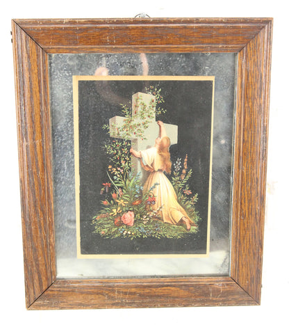 Antique Rock of Ages Print in Frame with Mirrored Back - 10.5 x 12.5"