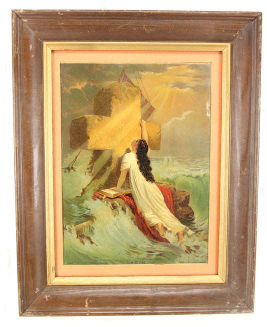 Antique Rock of Ages Chromolithograph Print by H. Hallett & Co, Portland, ME, 1879 - 15.5 x 19.25"