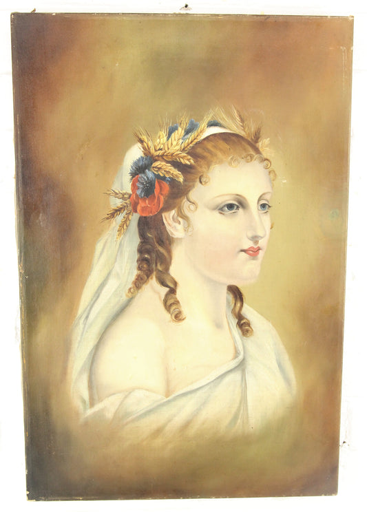 Victorian Oil on Canvas Painting of a Goddess, Attributed to Mrs. D. White - 14 x 21"