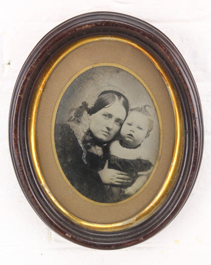 Half Plate Tintype Photograph of Mother and Child in an Oval Frame - 8 x 9.5"