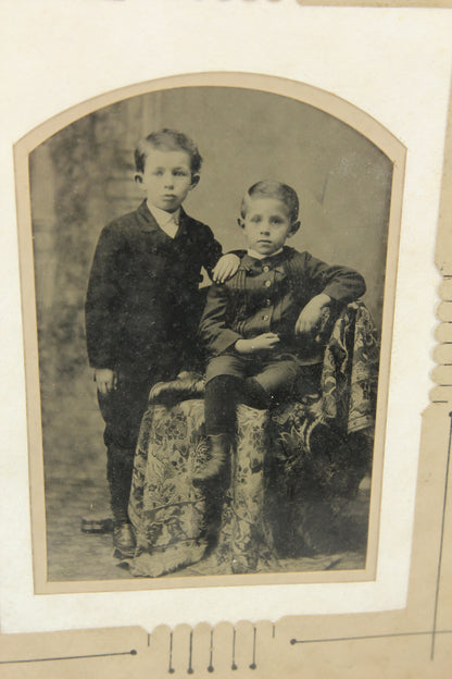 Half Plate Tintype Photograph of Two Boys in a Decorative Frame - 9.5 x 11.5"
