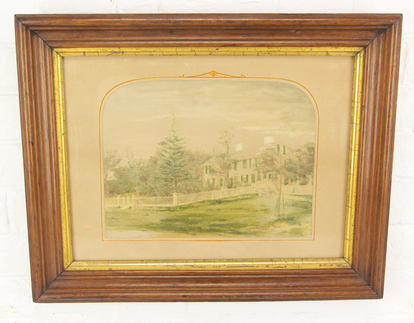 Colored Etching of a New England Home by J.F. Cabot & Brother - 18.5 x 15"