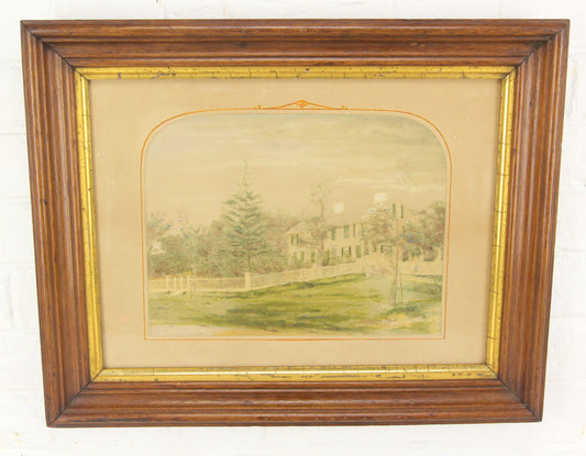 Colored Etching of a New England Home by J.F. Cabot & Brother - 18.5 x 15"