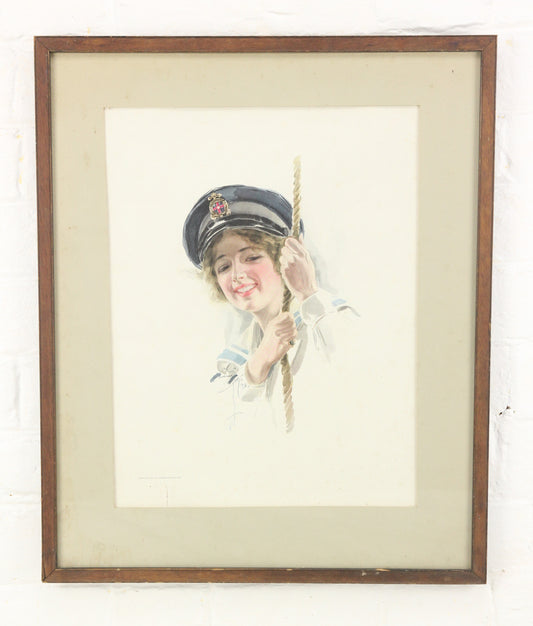 Pretty Woman Sailor Print by Harrison Fisher for Cosmopolitan, 1913 - 14.5 x 17.75"