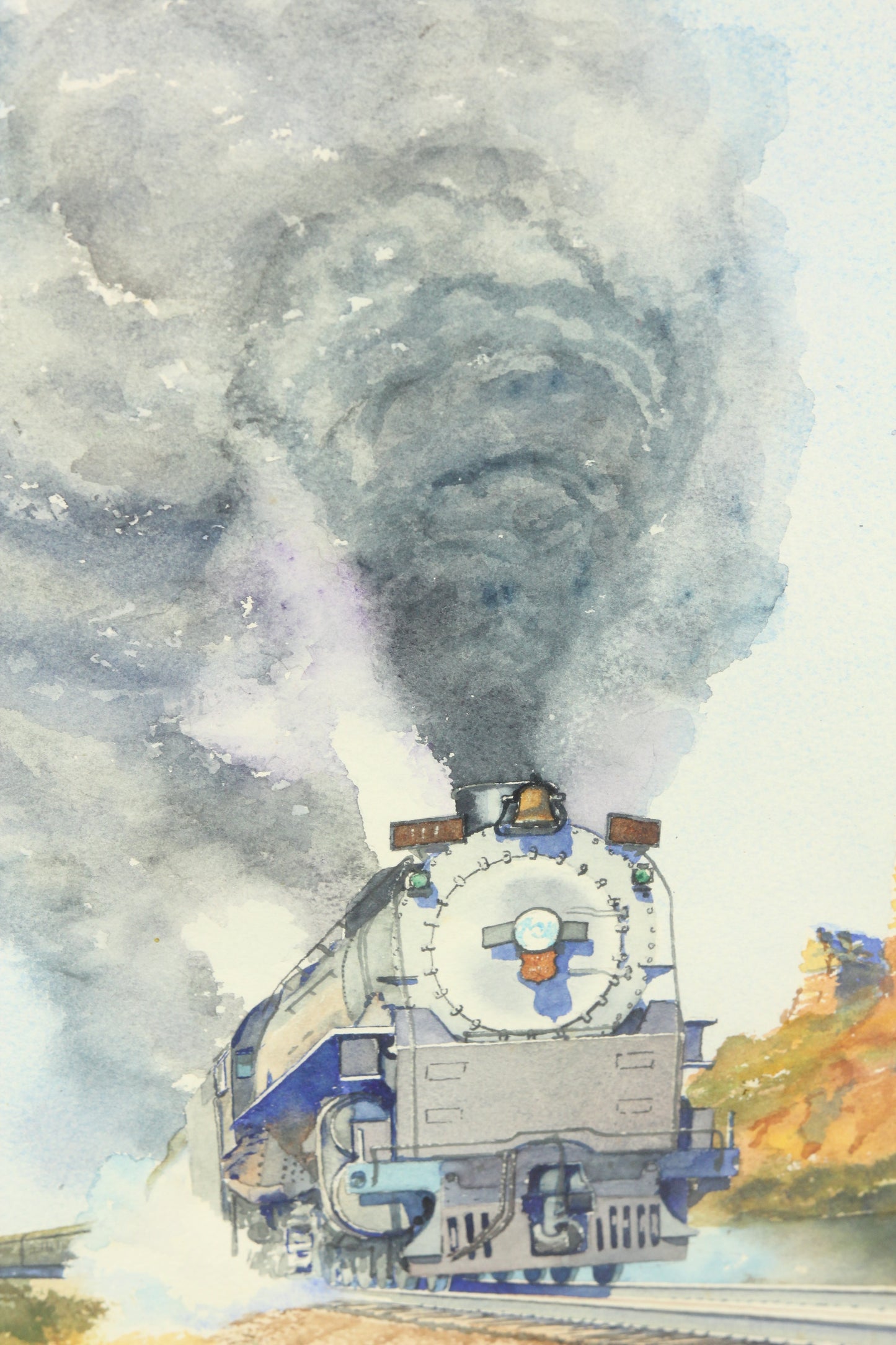 Original Watercolor Painting of a Train by Ivan Nichols - 21 x 25"
