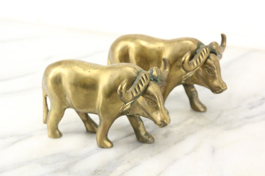 Brass Ox Bookend Figurine Statues, Pair